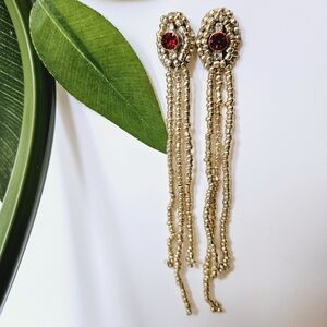 2/$27 | Gold + Red Fringe Beaded Indigenous Native Earrings | Handmade